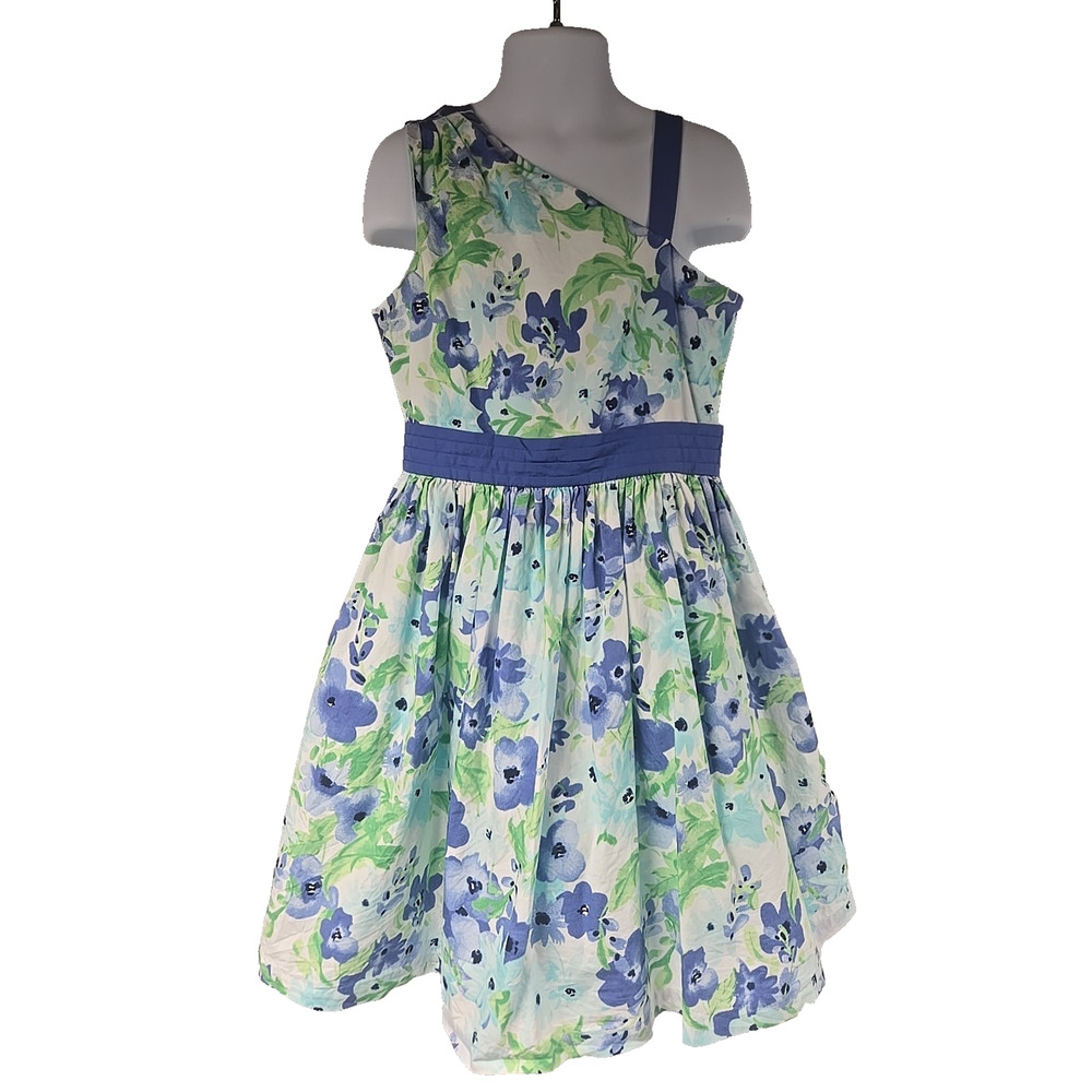 Dressed Up by Gymboree Girls Dress Blue Green Floral One Shoulder Size 7